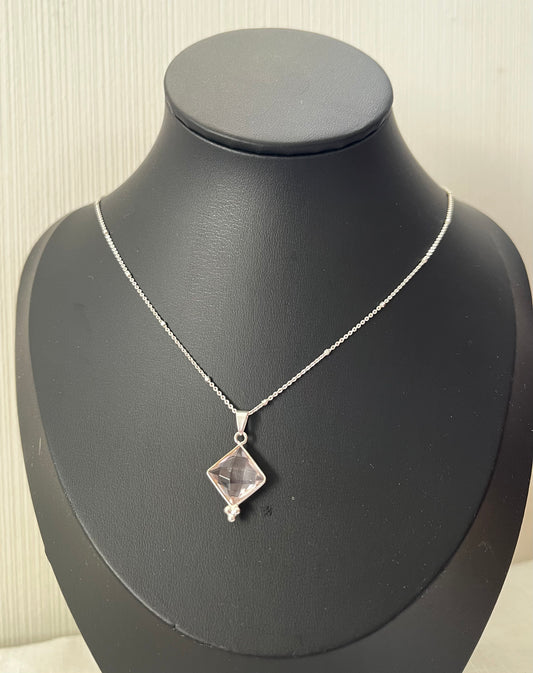 Cadena Cristal Rosa Plata 925